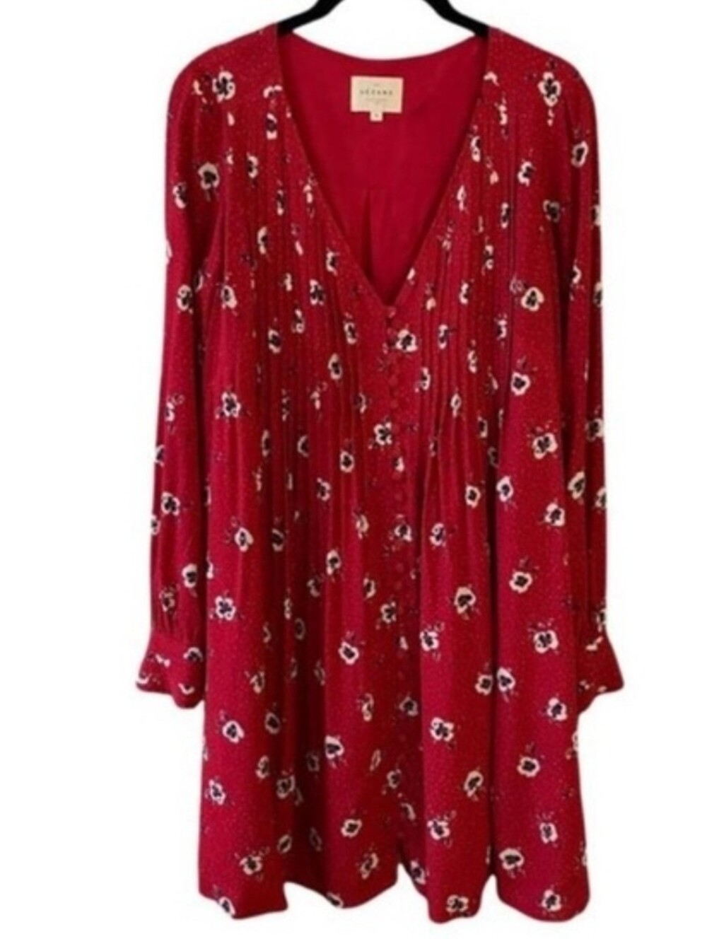 Sézane Joe dress in red floral print long sleeves button-front design Size 38/6 - Picture 4 of 16